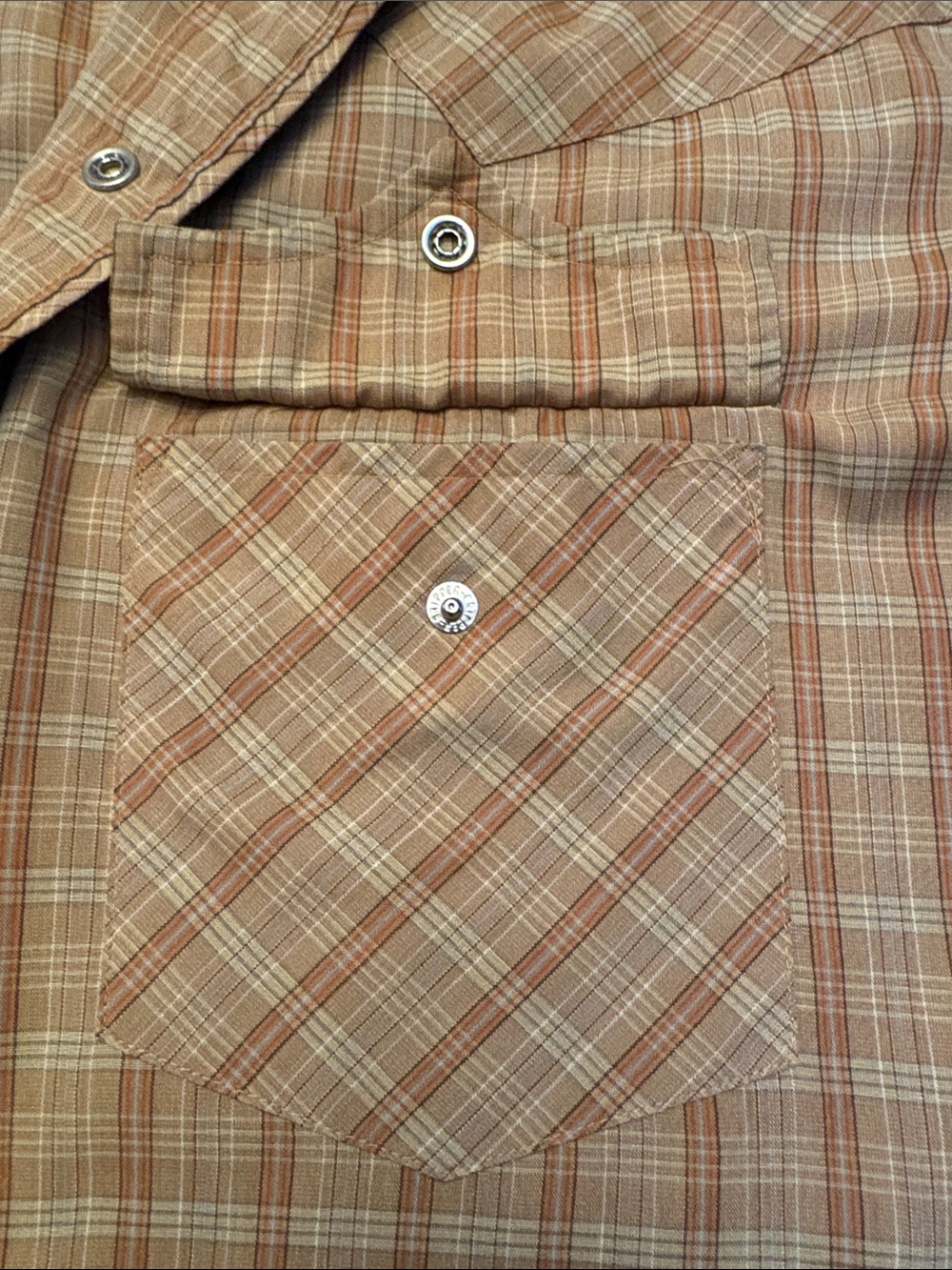 π Authentic Western Menβs Orange/Tan Plaid Snap-Up Short-Sleeve Shirt Size 17.5 - Picture 13 of 16